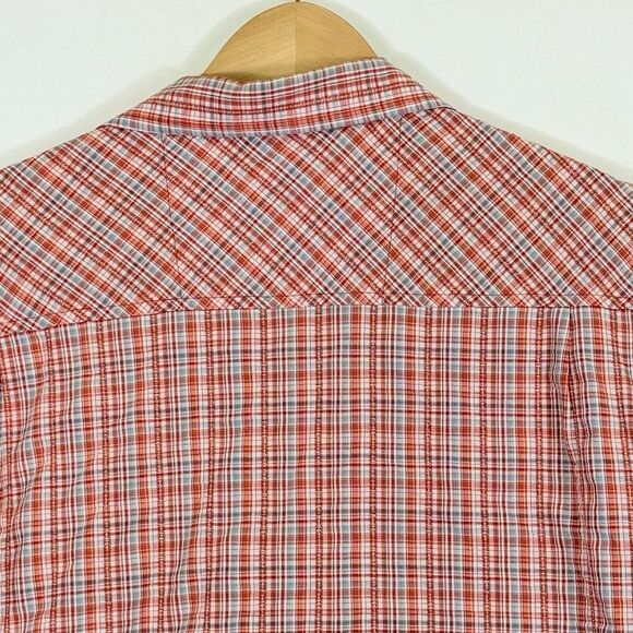 Cabela's CoolMax Orange White Plaid 4Most UPF 30 Button Front Shirt Men's Medium - Picture 7 of 9